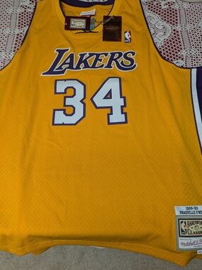 Mitchell & Ness Shaq Lakers #34 Gold/Purple Hardwood Classics Jersey